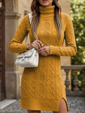 Warm high-neck slim-fit long dress