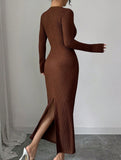 Cross neck knit slim-fit dress
