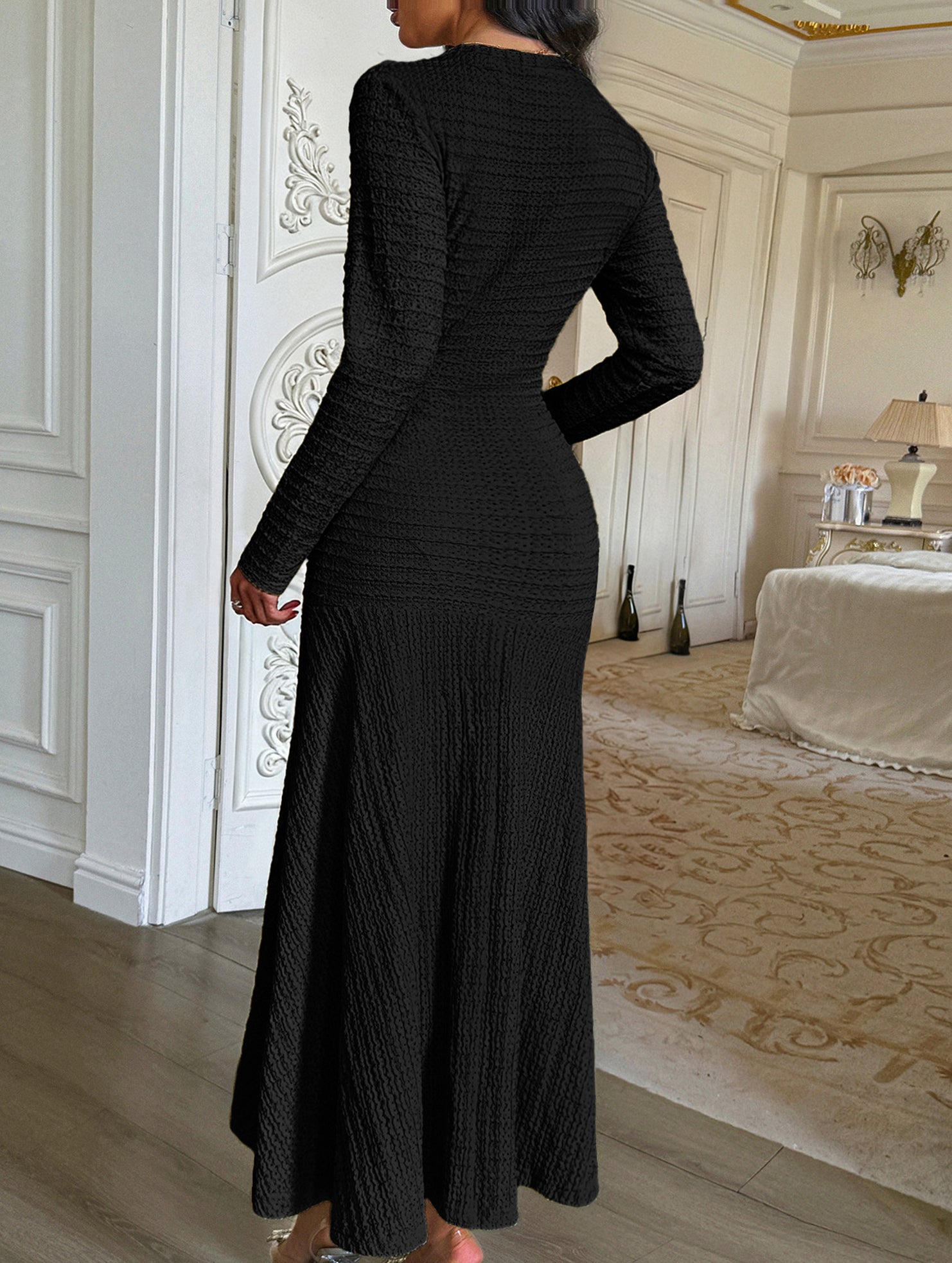 Retro solid color bodycon dress