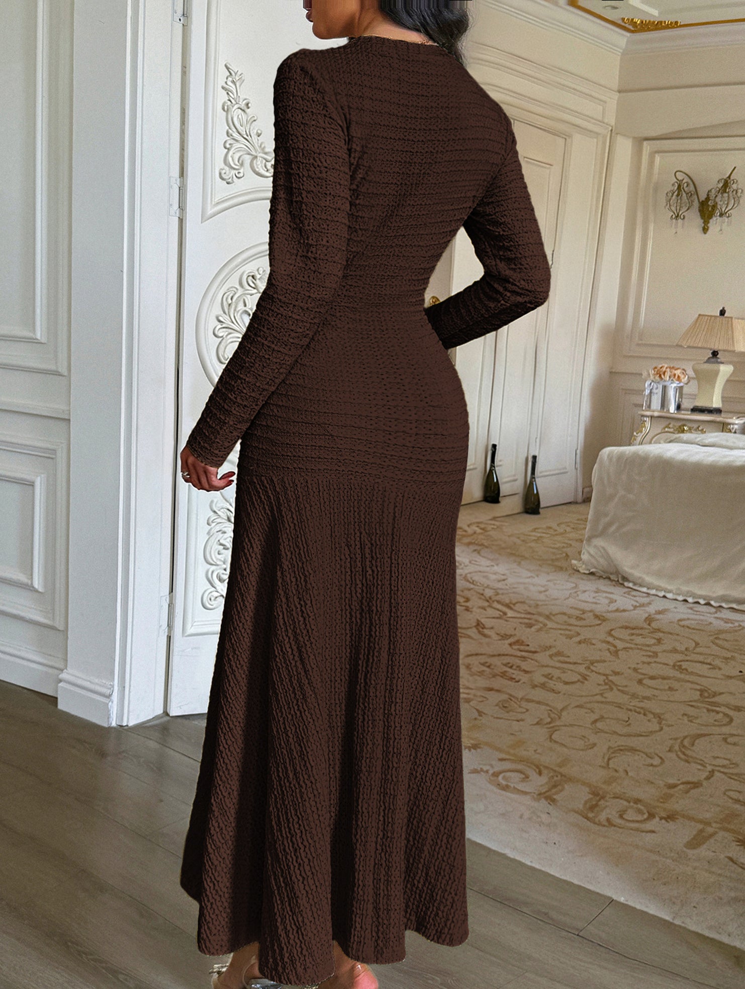 Retro solid color bodycon dress