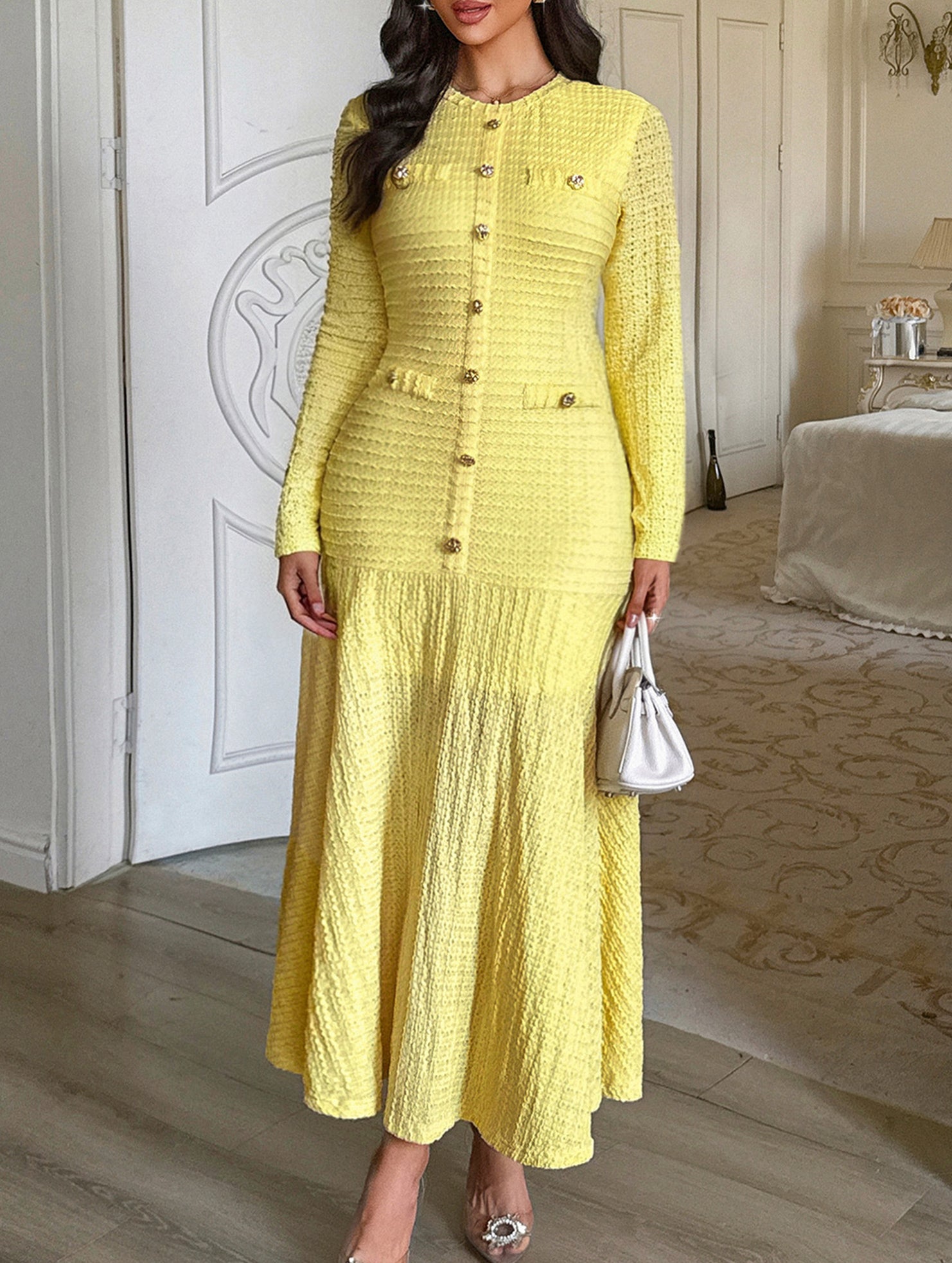 Retro solid color bodycon dress