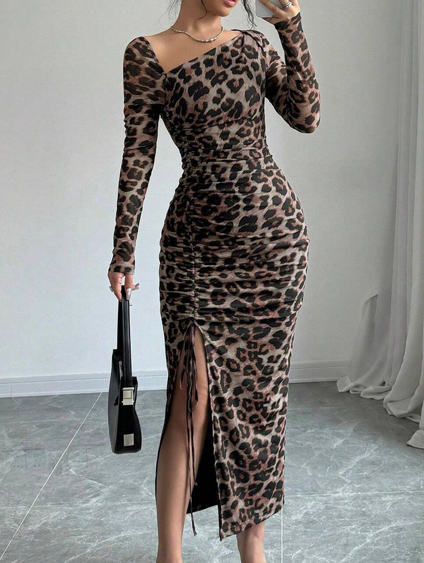 Retro leopard print bodycon dress