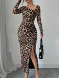 Retro leopard print bodycon dress