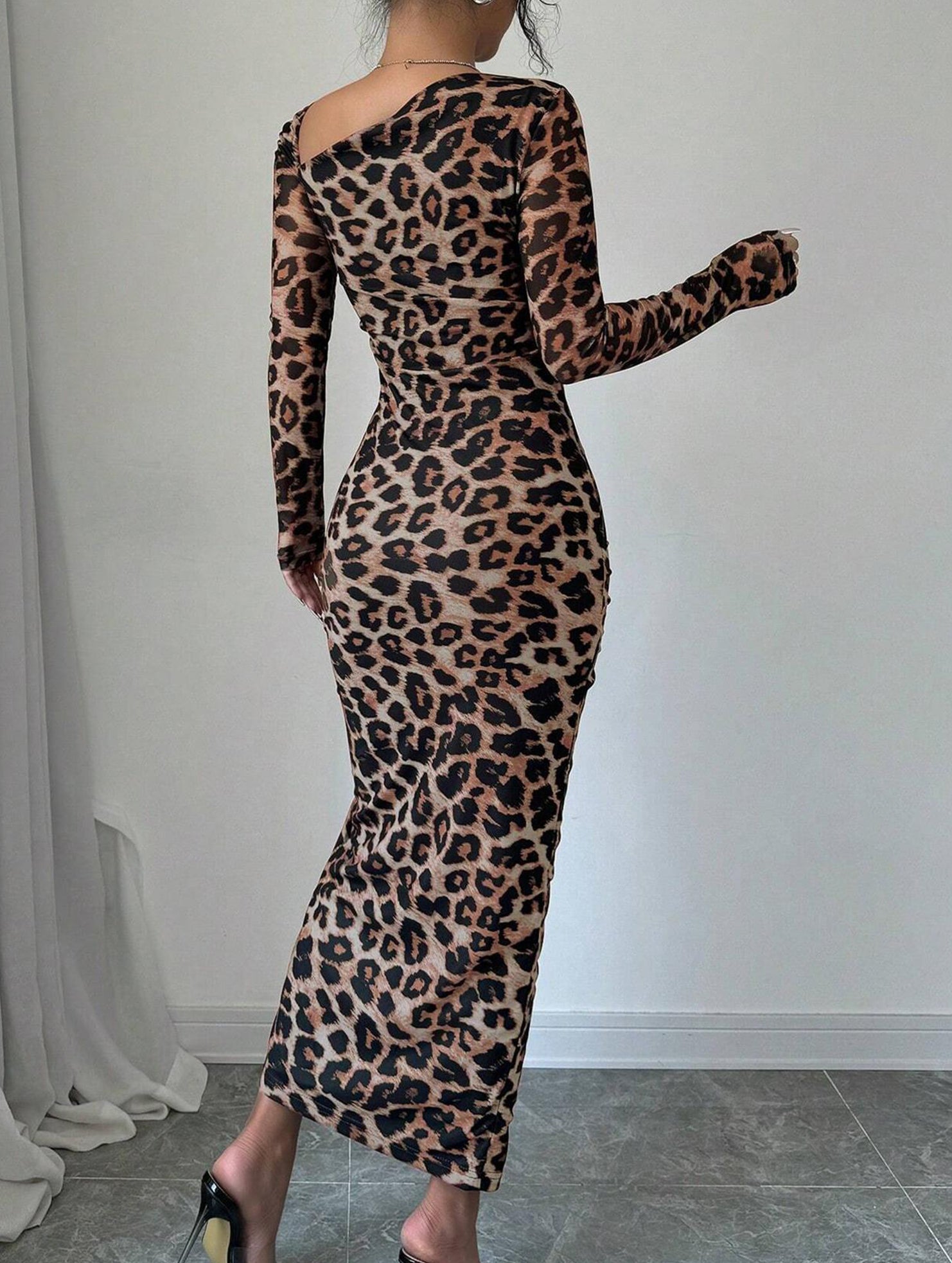 Retro leopard print bodycon dress