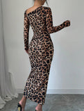 Retro leopard print bodycon dress