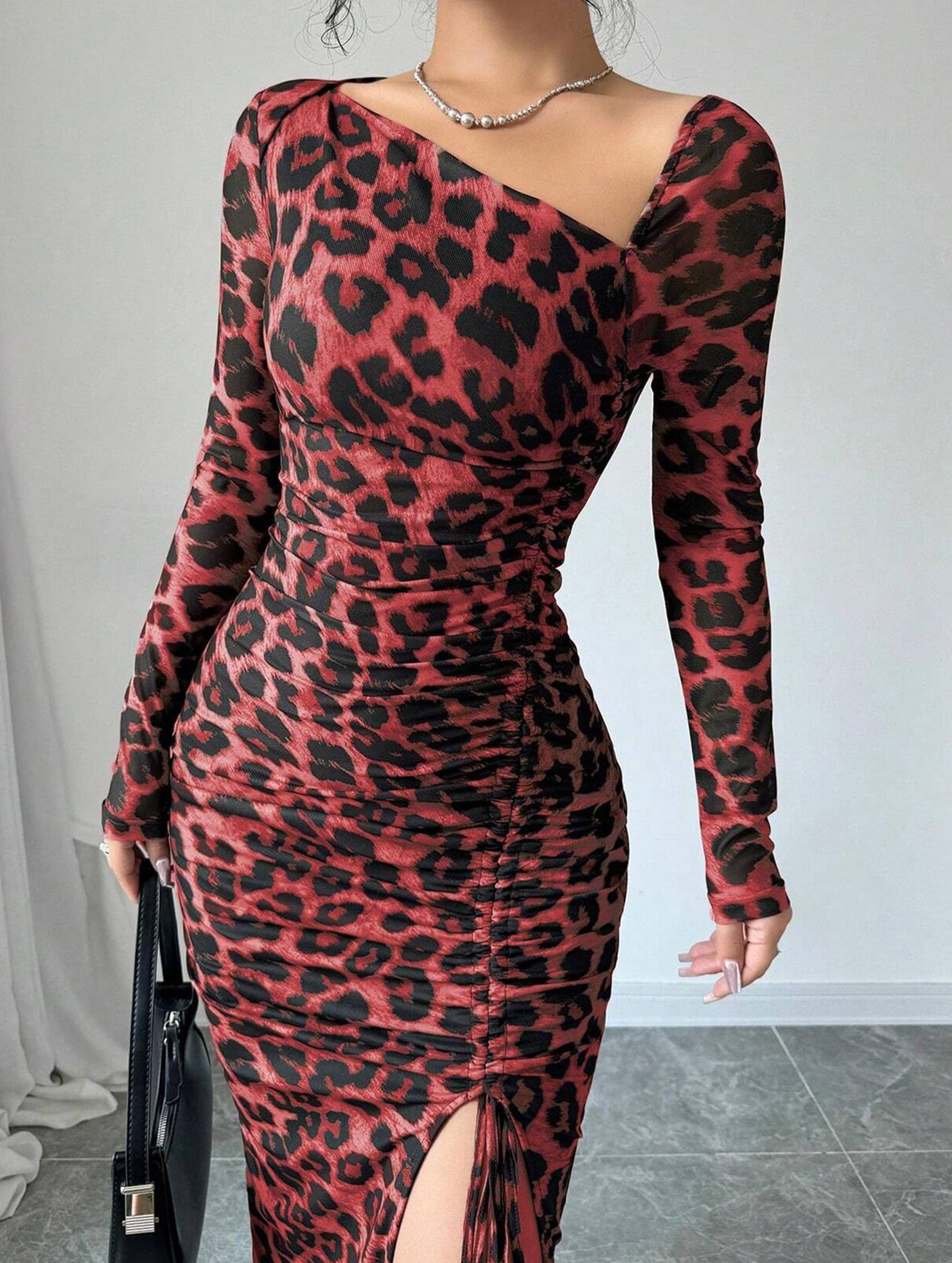 Retro leopard print bodycon dress