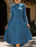 Round neck brushed ribbed long dress