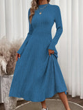 Round neck brushed ribbed long dress
