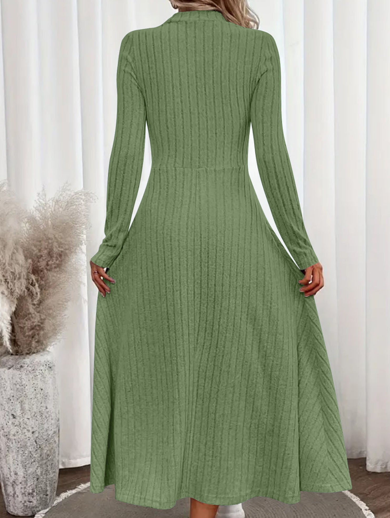 Round neck brushed ribbed long dress