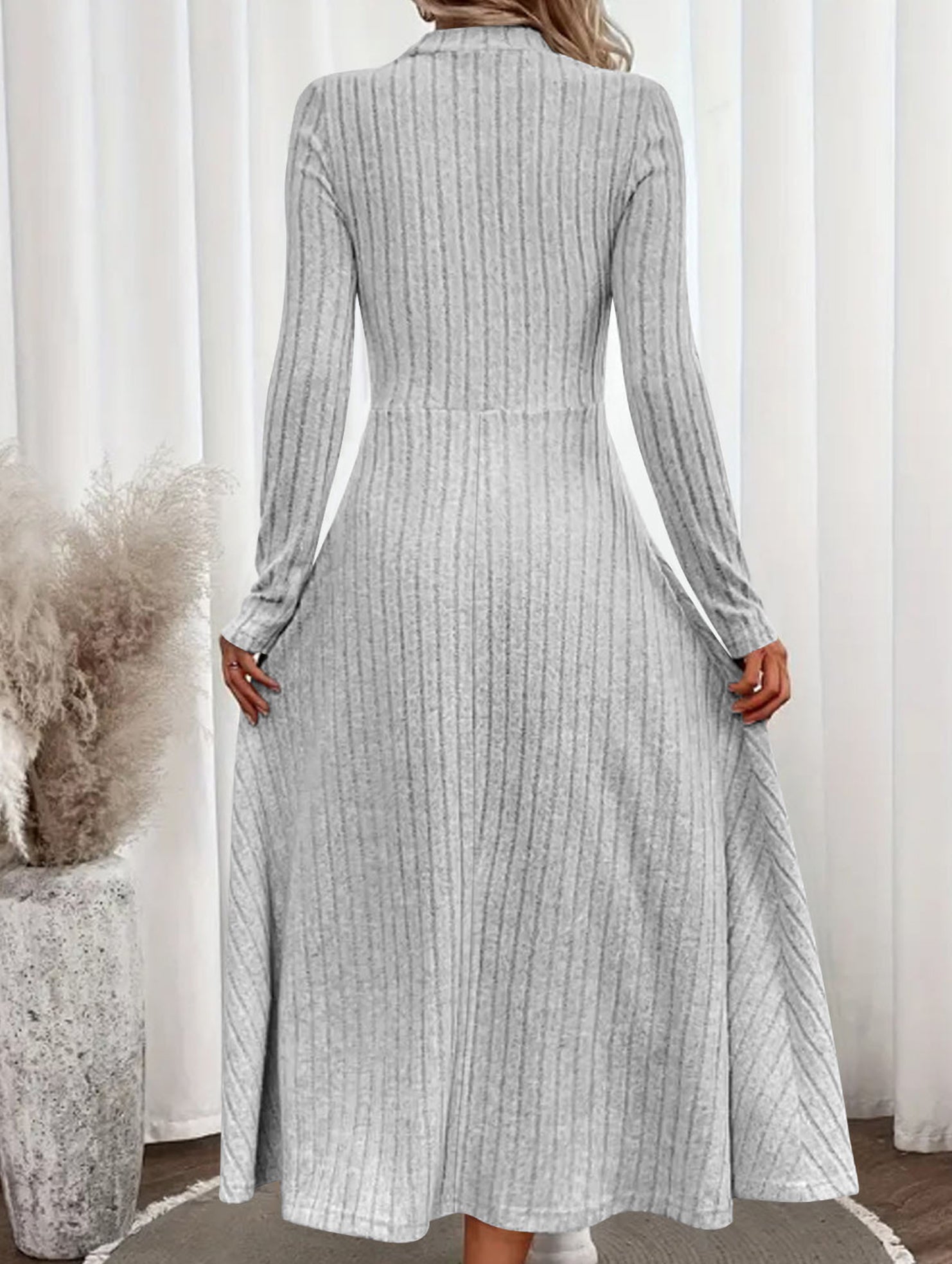 Round neck brushed ribbed long dress