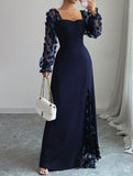 Retro-style hollowed-out long-sleeved dress