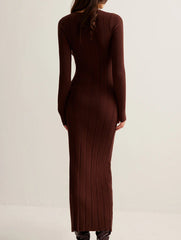Retro solid color V-neck slim knit dress