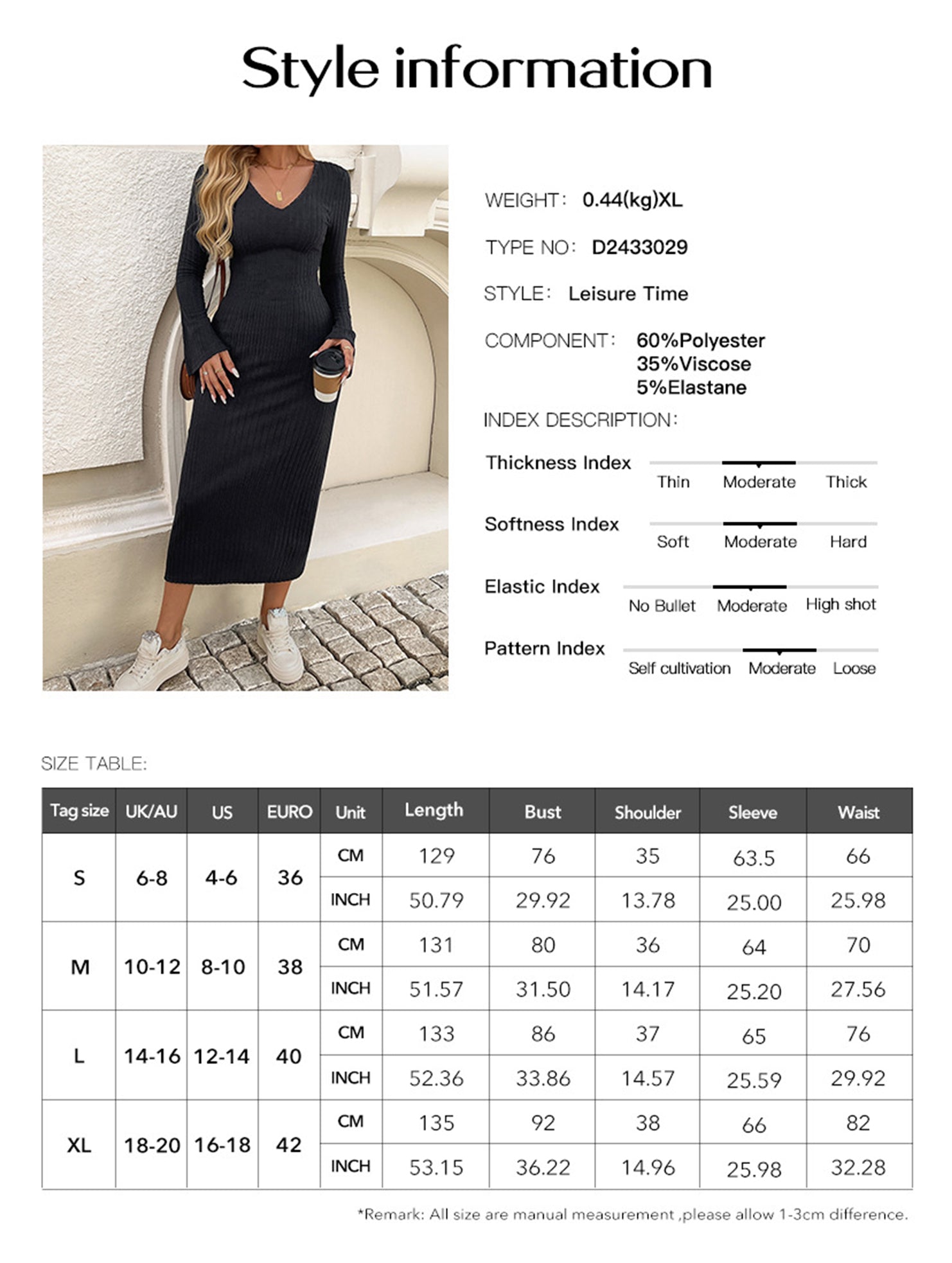 Waist-cinching V-neck long-sleeved bodycon dress