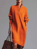 Lazy style long loose knitted cardigan dress