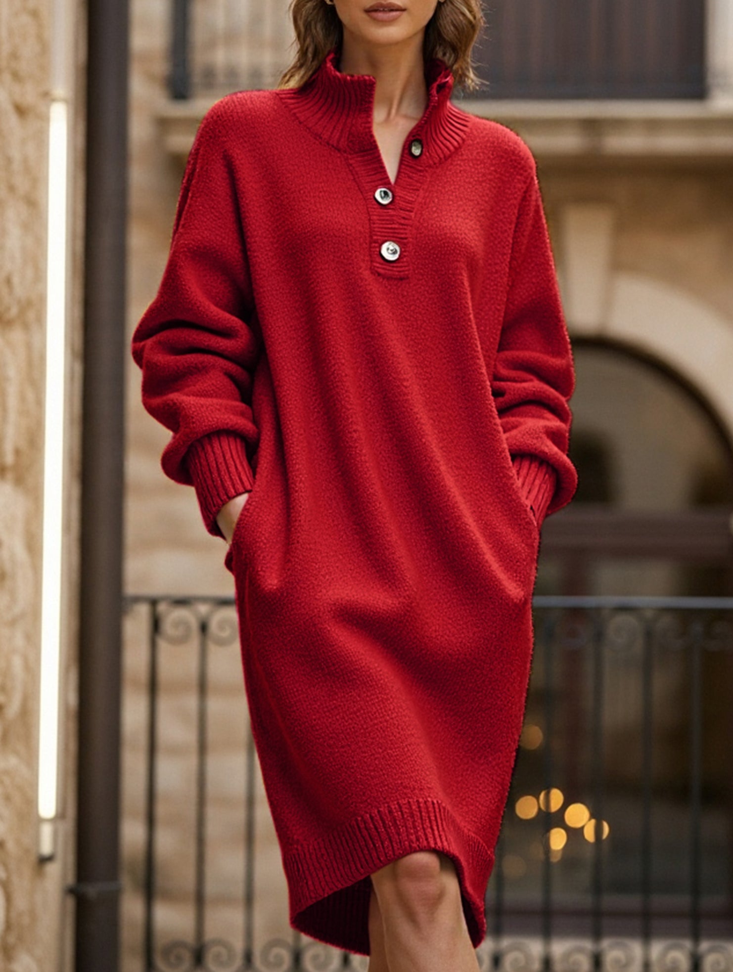 Lazy style long loose knitted cardigan dress