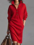 Lazy style long loose knitted cardigan dress