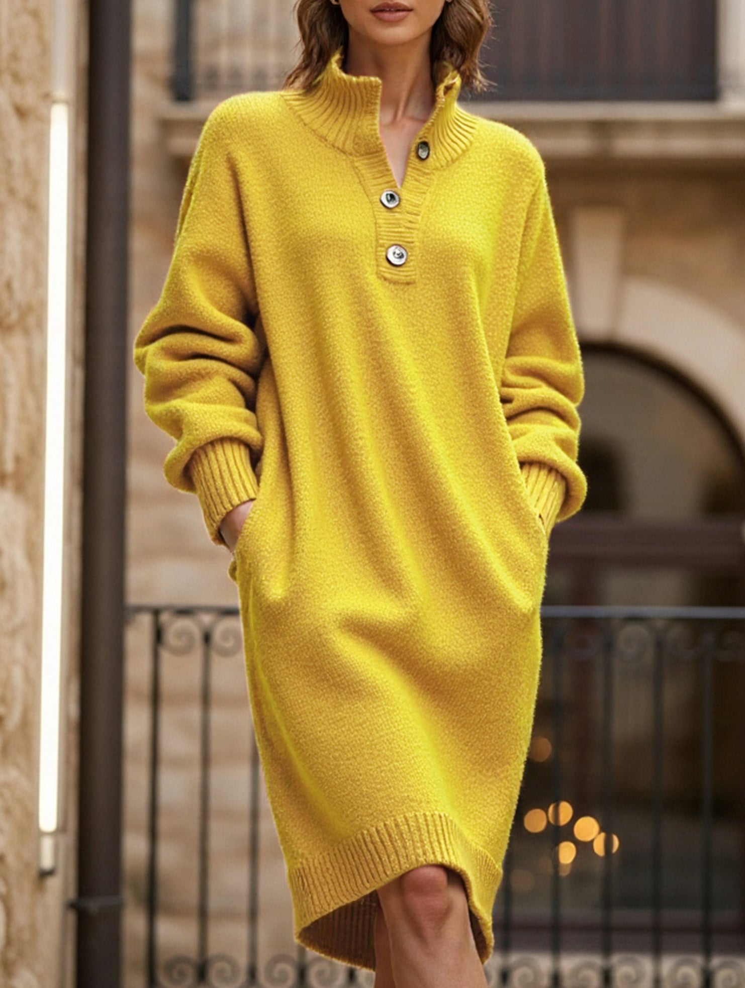 Lazy style long loose knitted cardigan dress