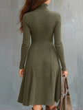 Zippered Pocket Long Sleeve Fitted Waist Dress