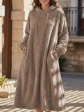 Loose-fitting hooded long-sleeved dress