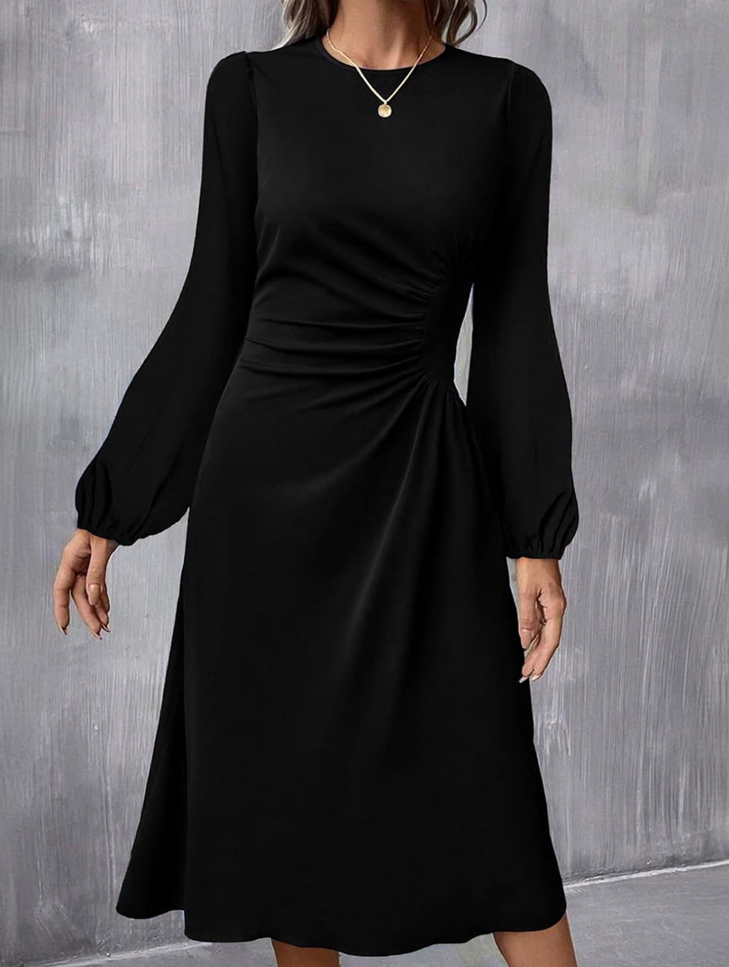 Stylish round neck slim-fit slit dress