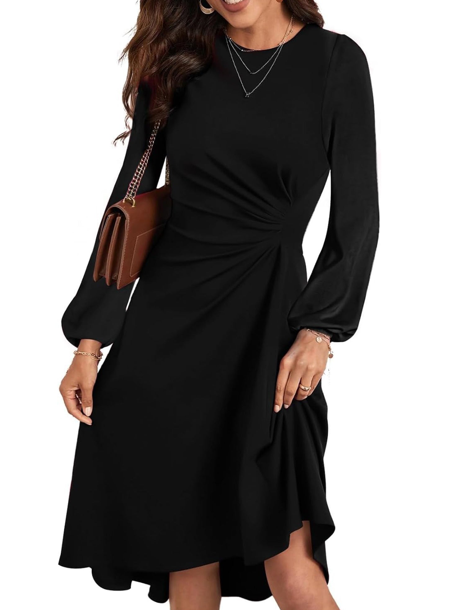 Stylish round neck slim-fit slit dress