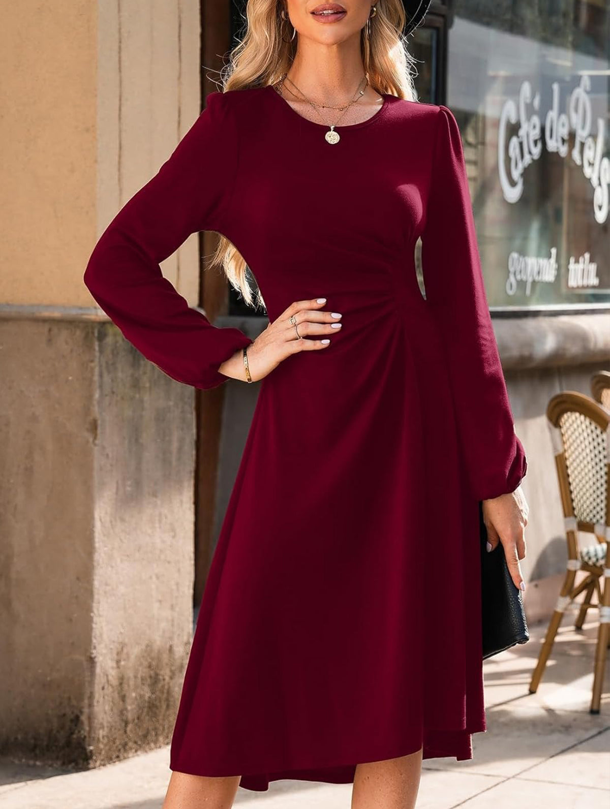 Stylish round neck slim-fit slit dress