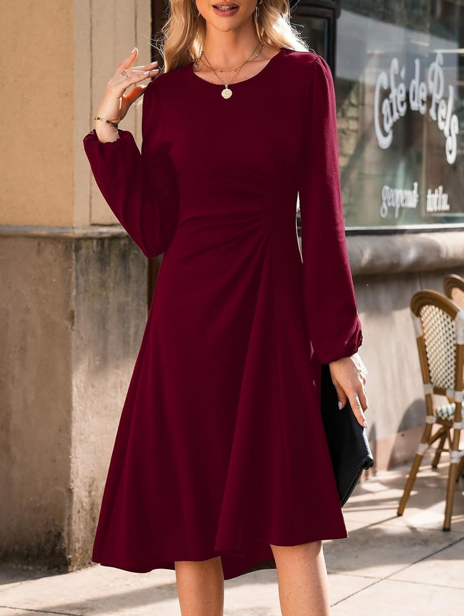 Stylish round neck slim-fit slit dress