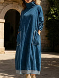 Relaxed style navy blue turtleneck dress