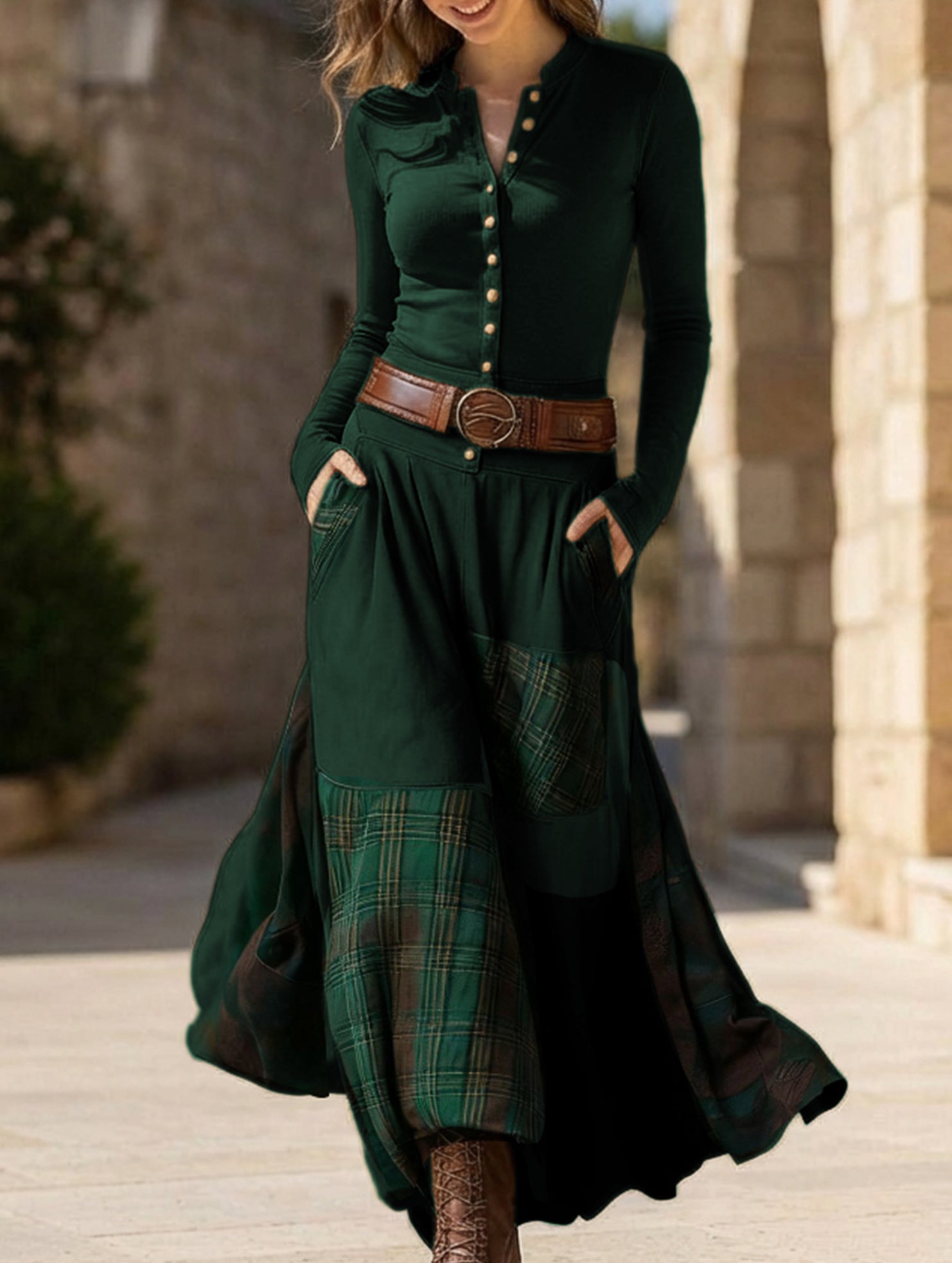 Mori-style patchwork long dress