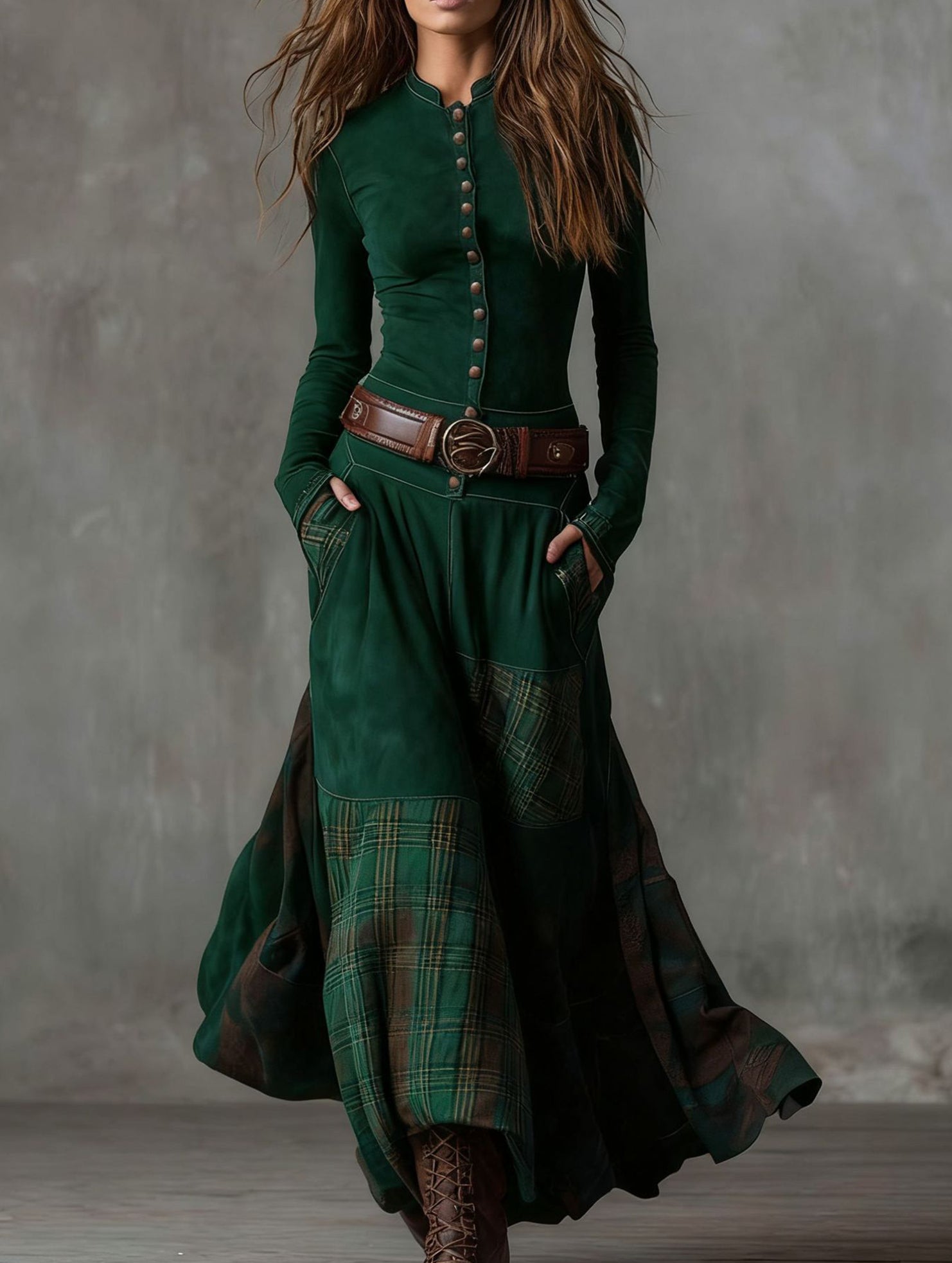 Mori-style patchwork long dress