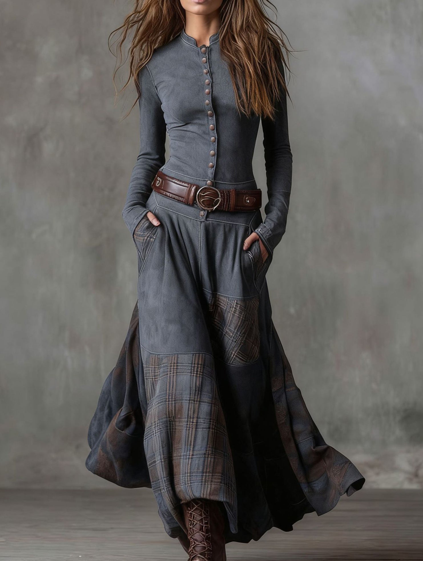 Mori-style patchwork long dress