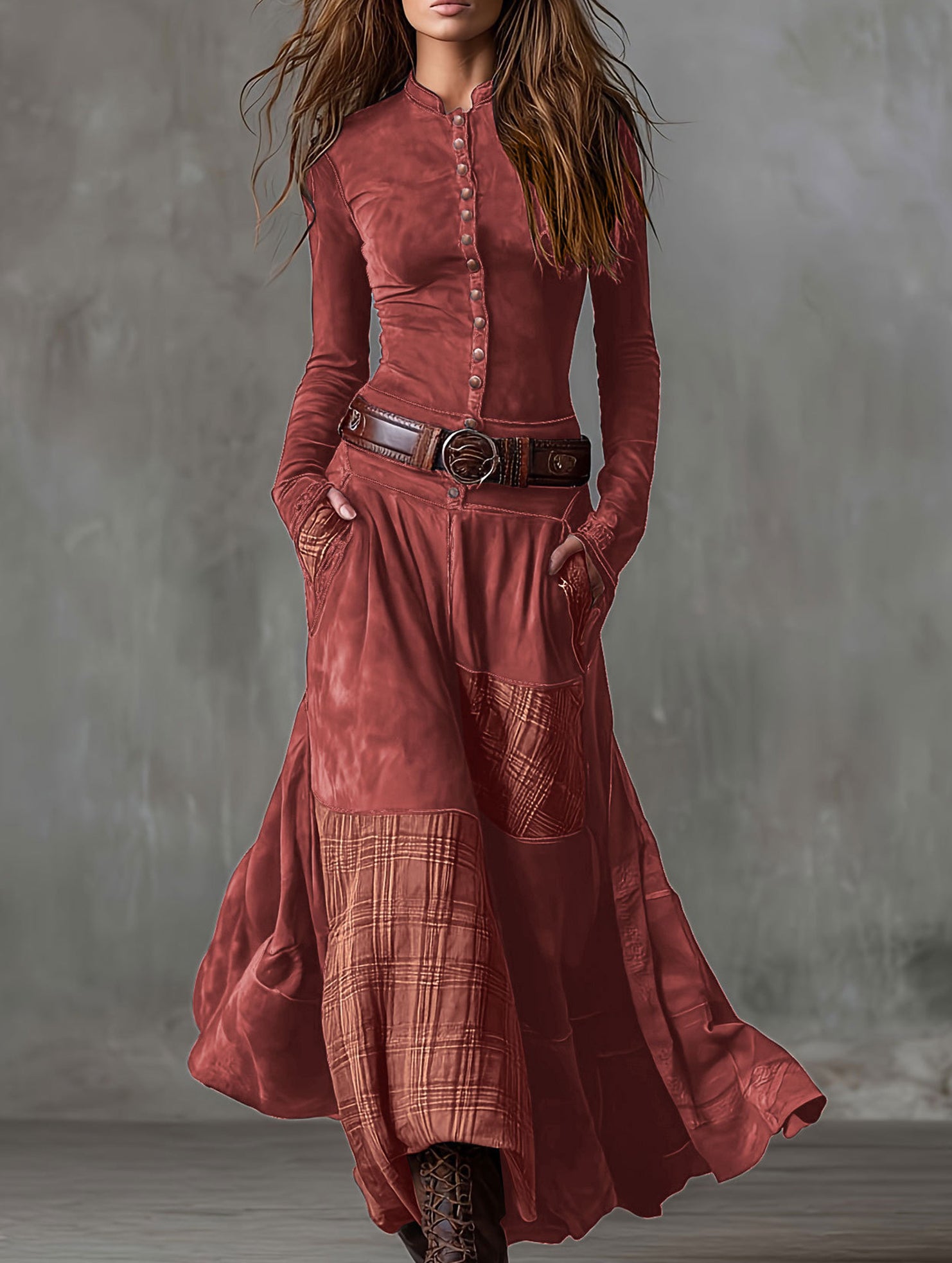 Mori-style patchwork long dress