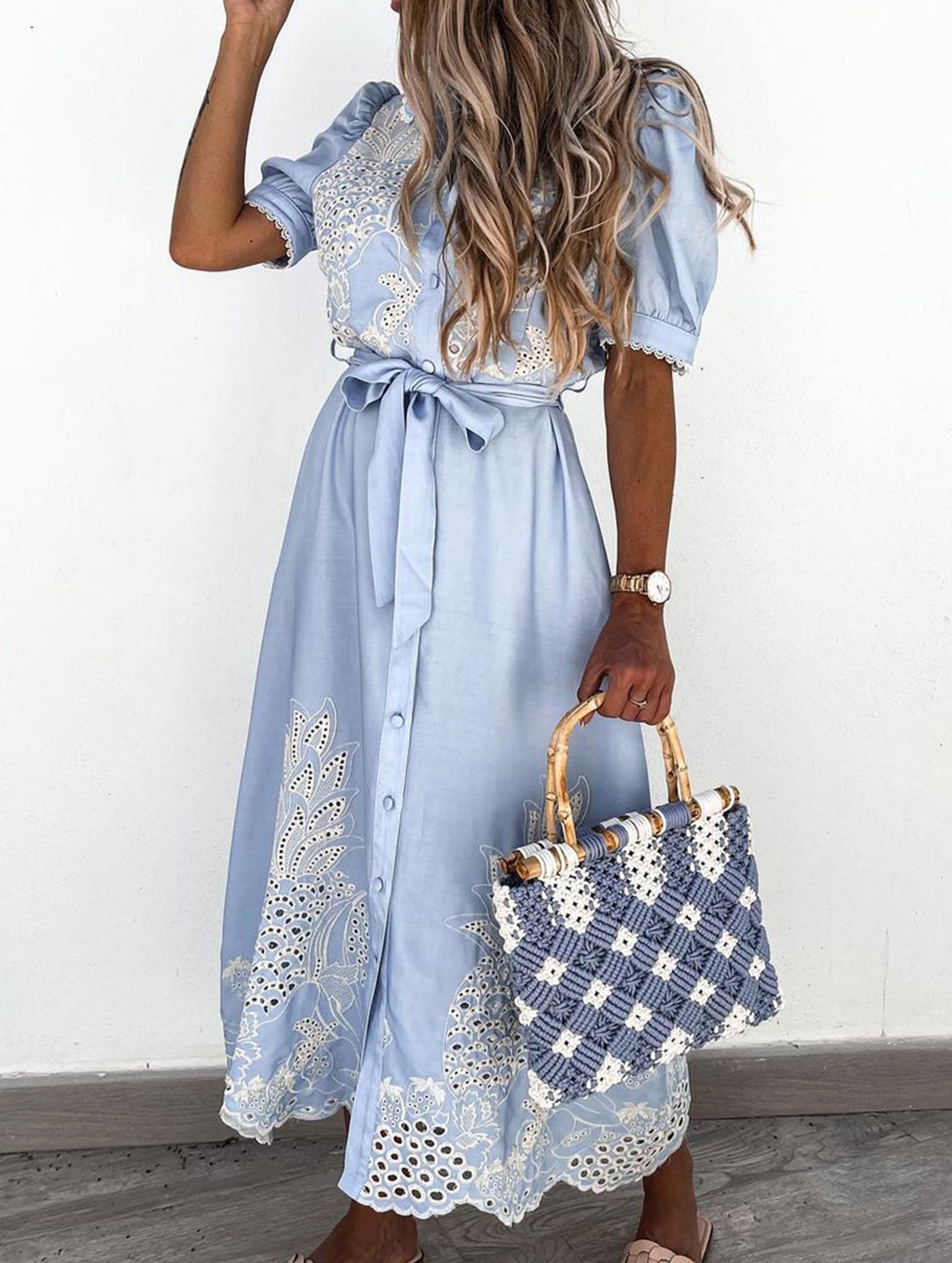 Pastoral style openwork embroidered dress