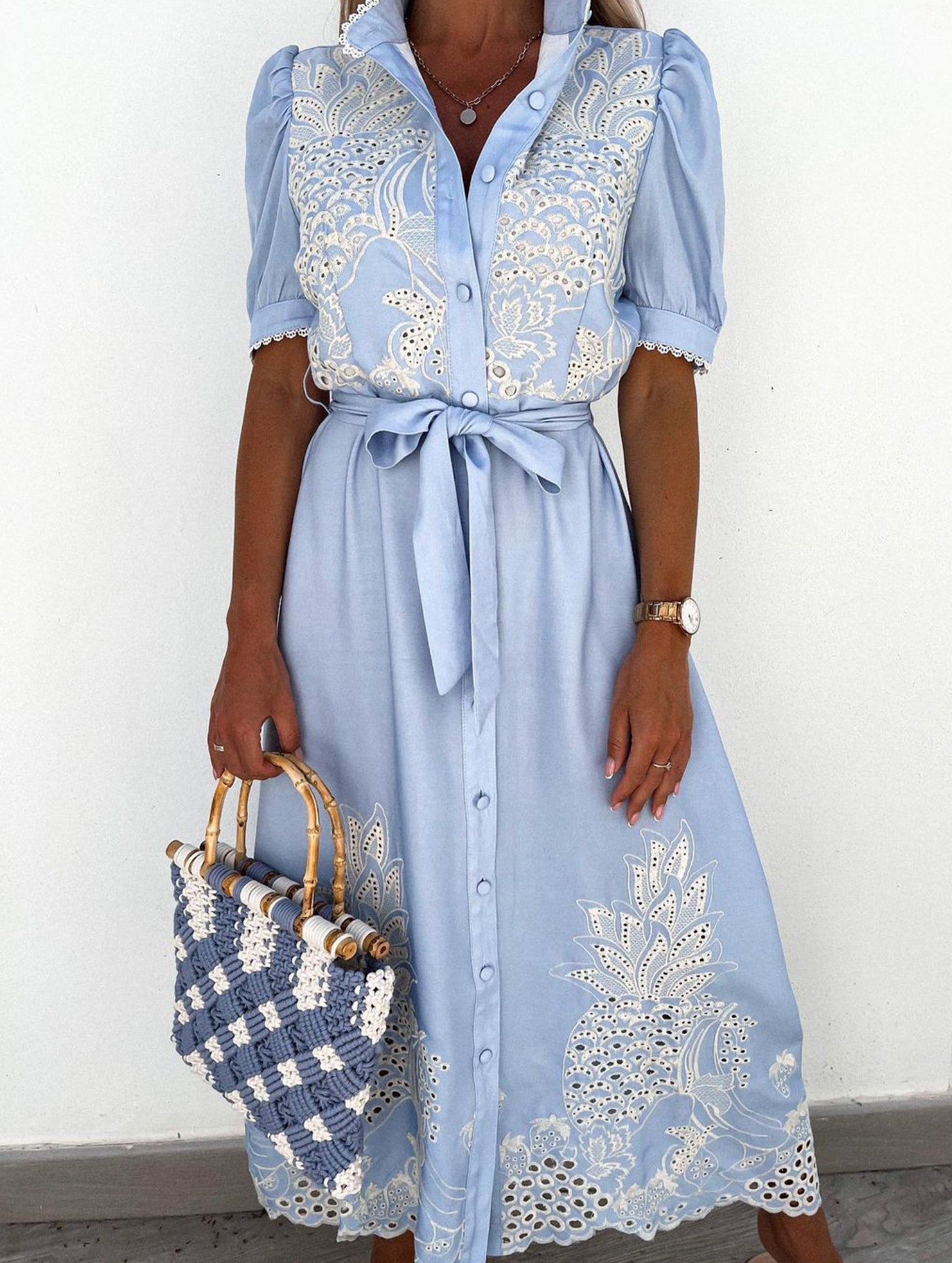 Pastoral style openwork embroidered dress