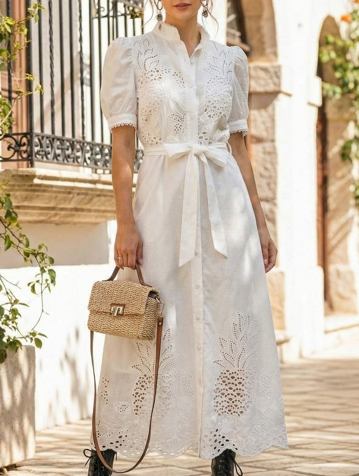 Pastoral style openwork embroidered dress