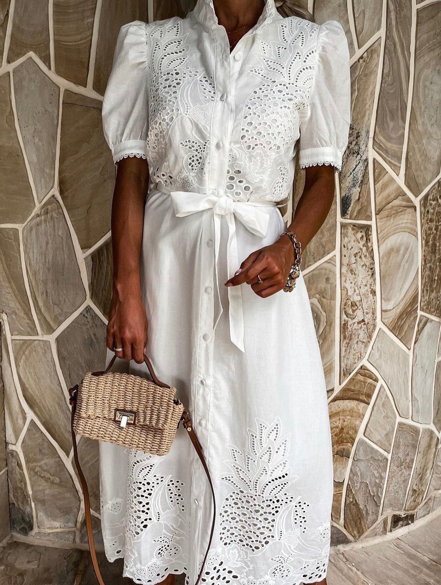 Pastoral style openwork embroidered dress