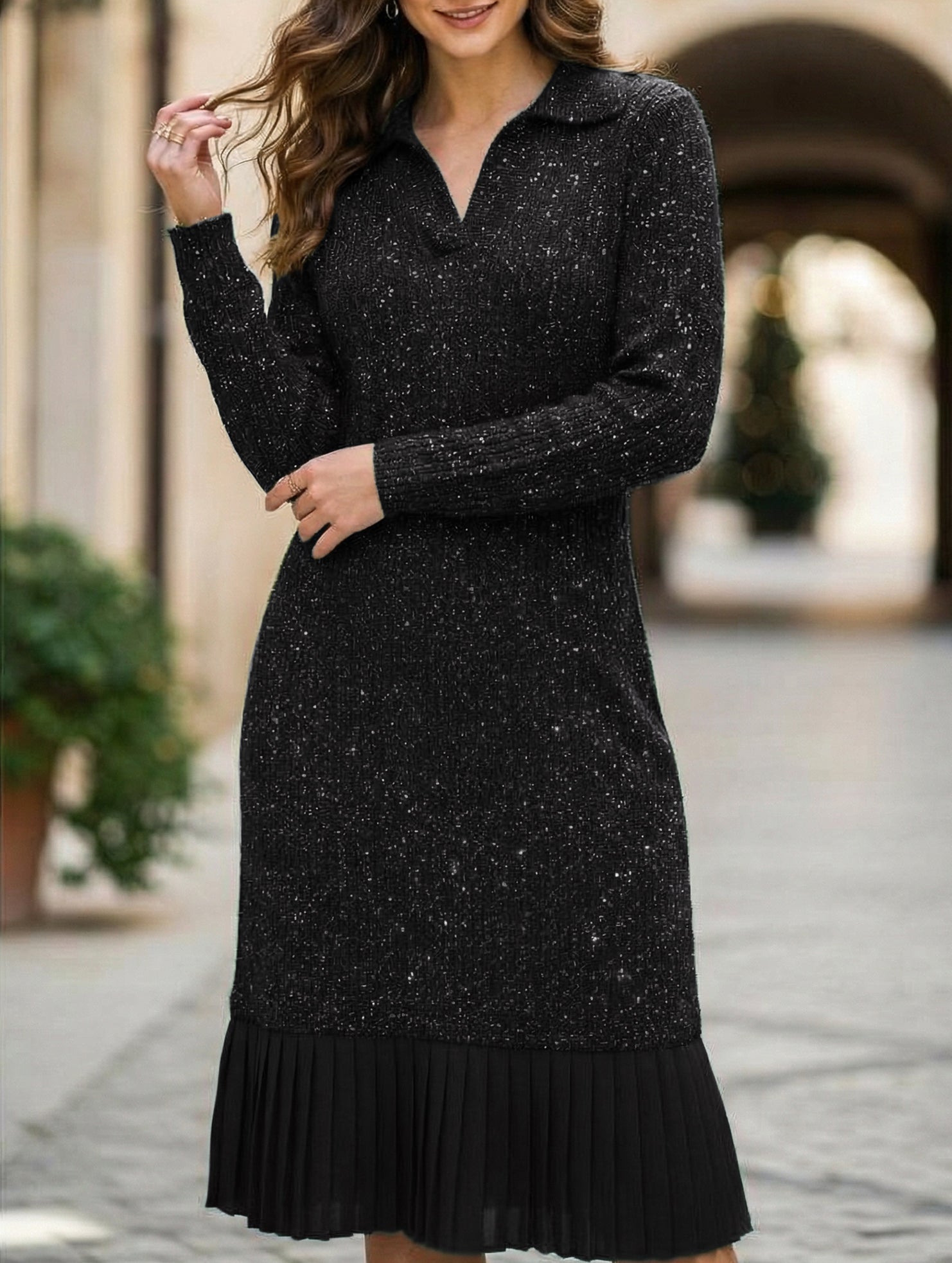 Casual long-sleeved polo collar dress