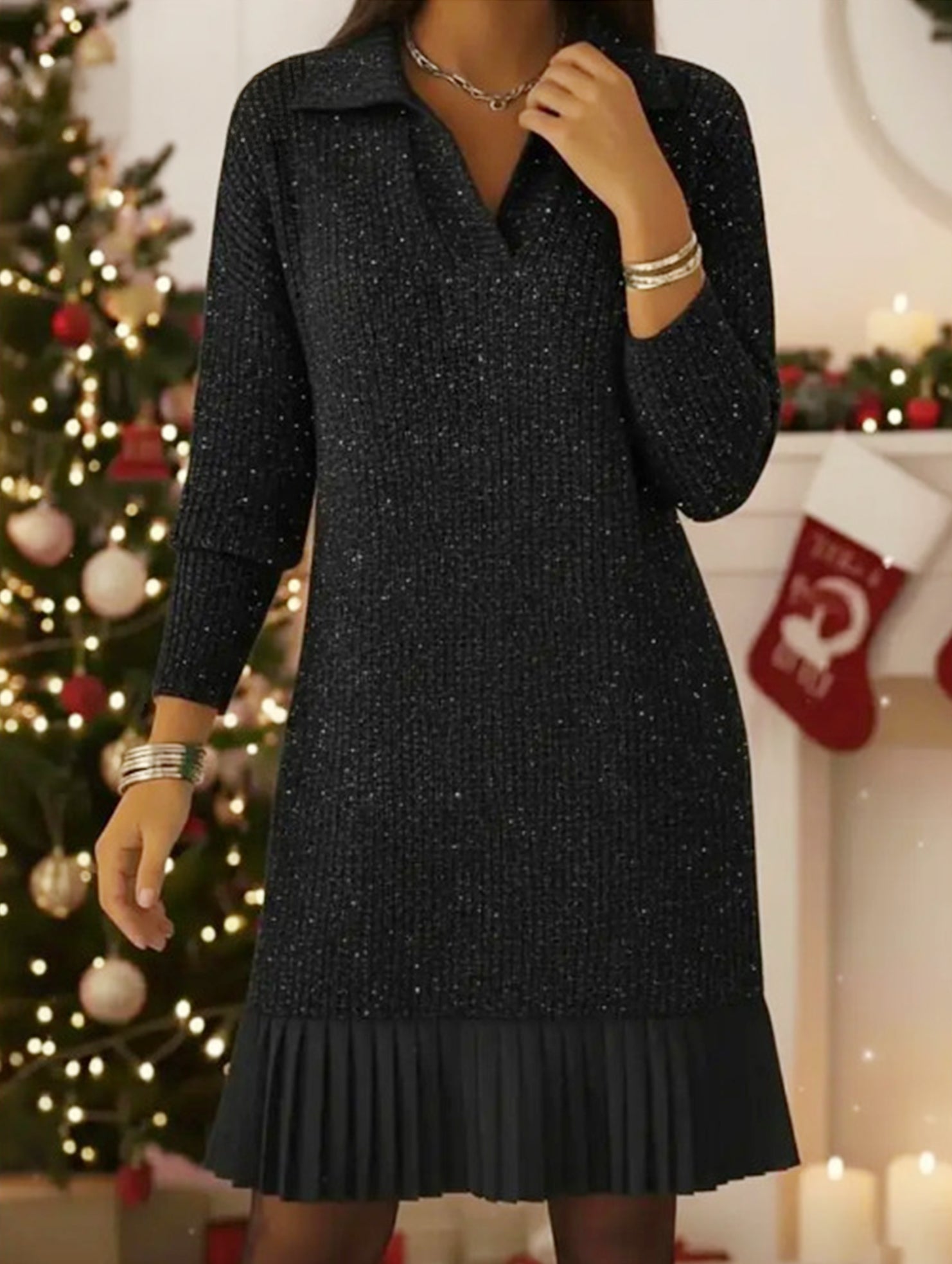 Casual long-sleeved polo collar dress