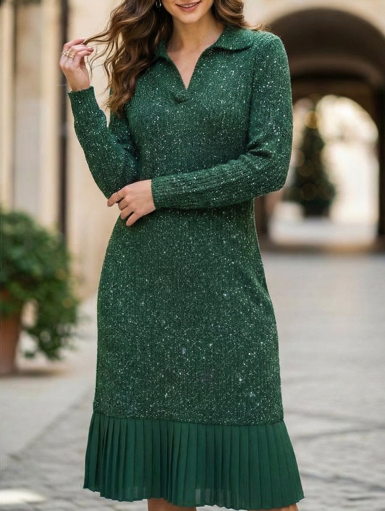 Casual long-sleeved polo collar dress