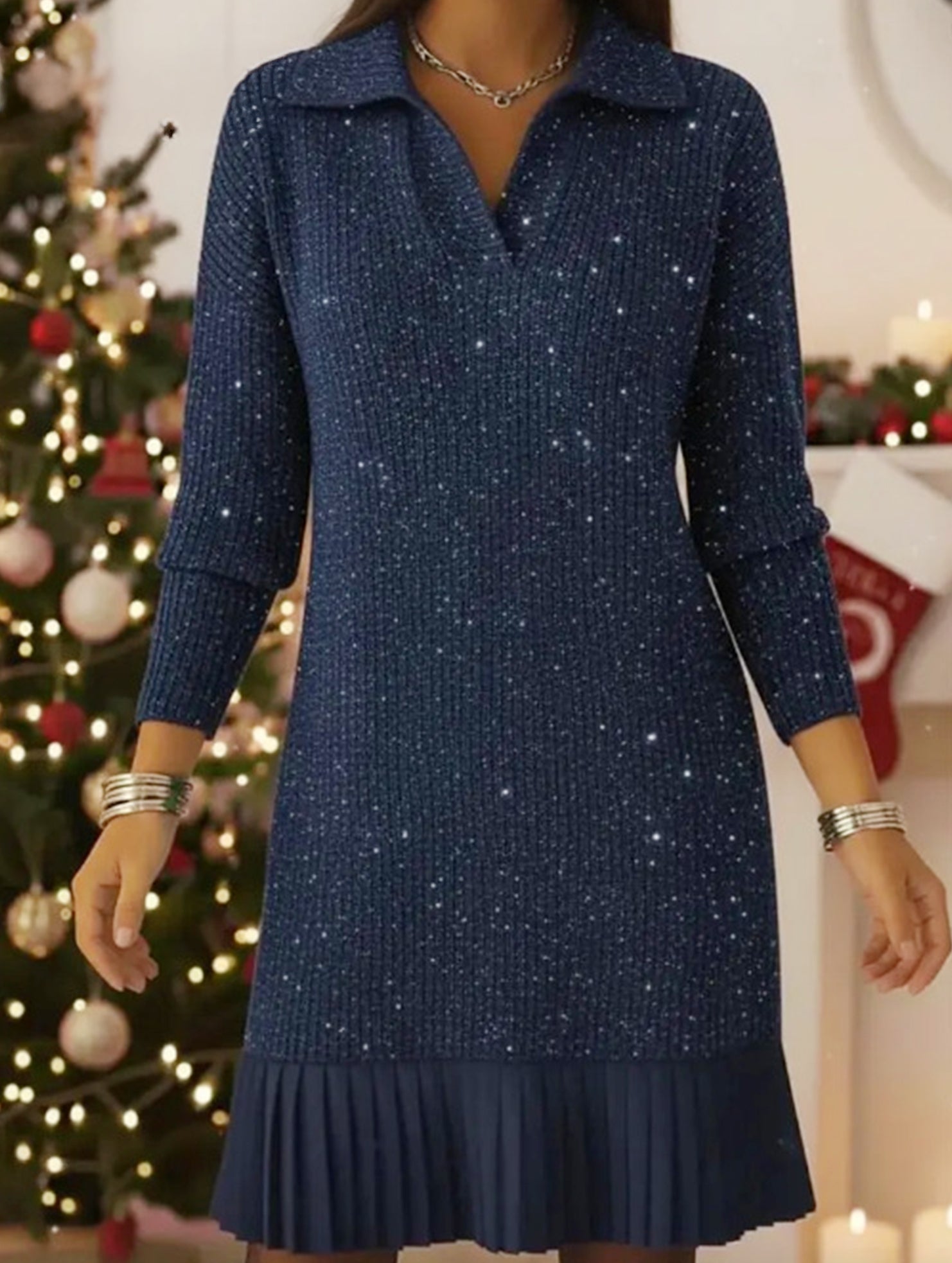 Casual long-sleeved polo collar dress