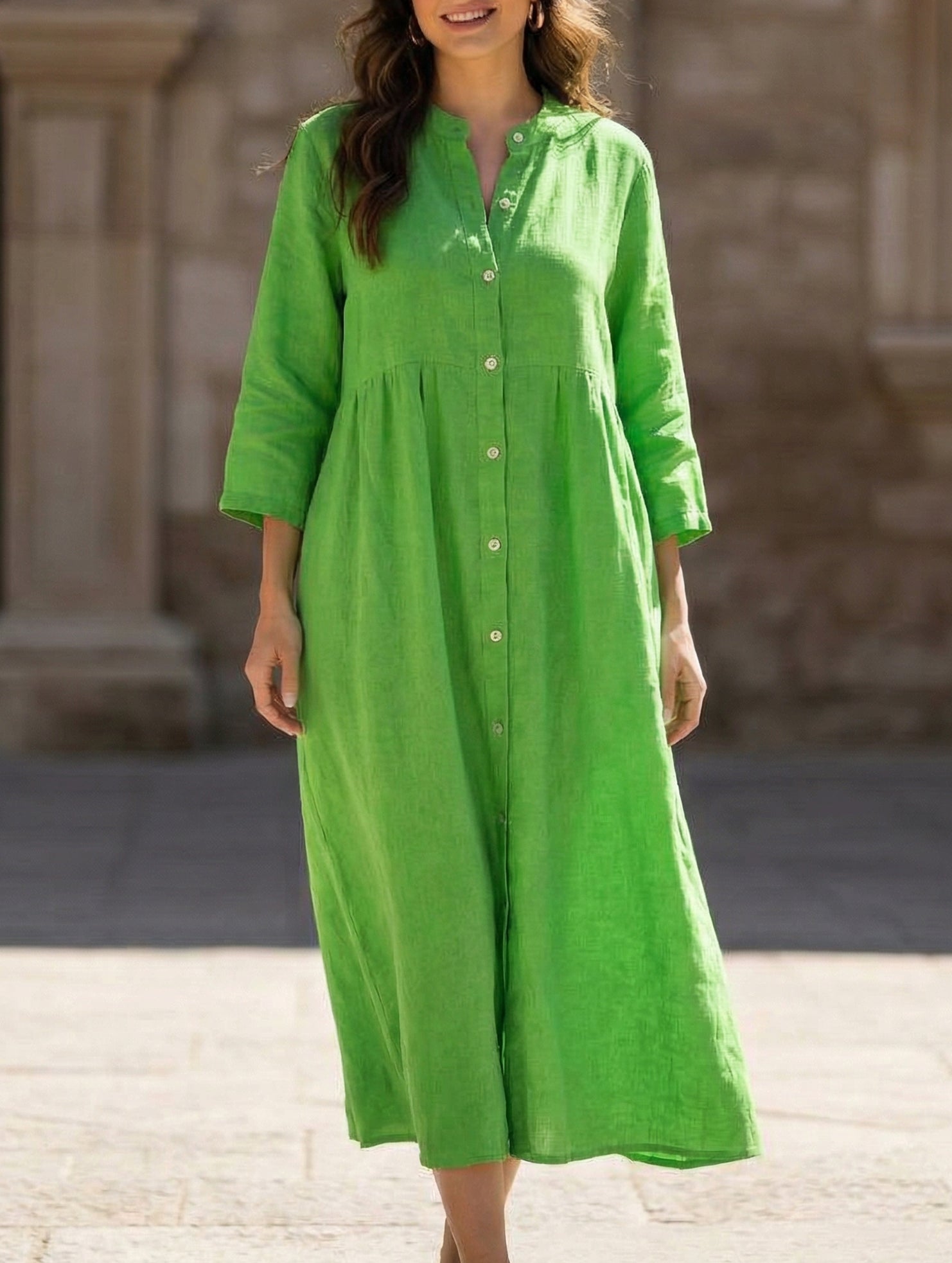 Solid Color Cotton Linen Button Maxi Dress_CWDMD01870