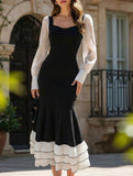 Colorblock Long Sleeve Mermaid Dress