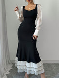 Colorblock Long Sleeve Mermaid Dress