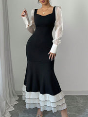 Colorblock Long Sleeve Mermaid Dress