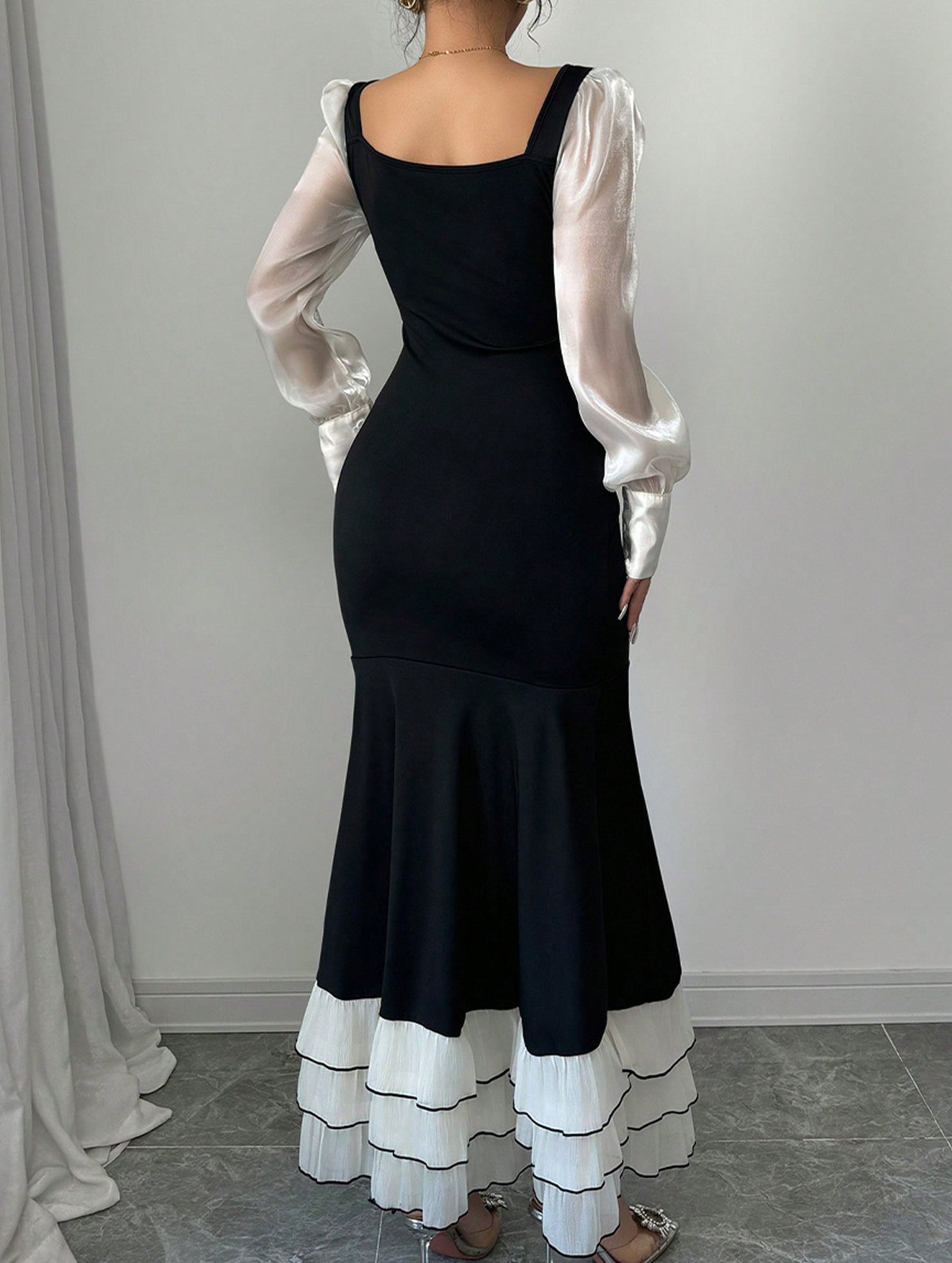 Colorblock Long Sleeve Mermaid Dress