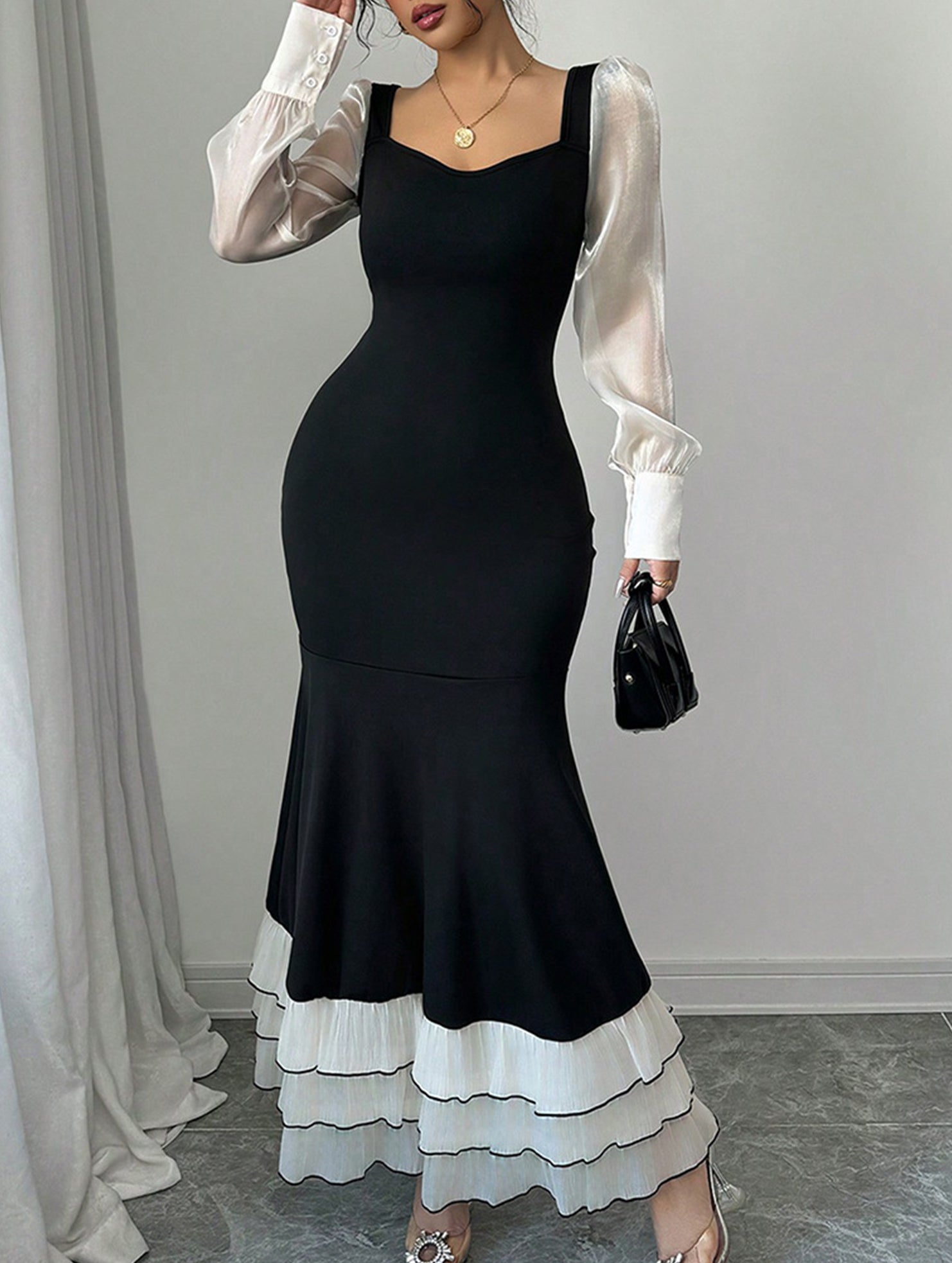 Colorblock Long Sleeve Mermaid Dress
