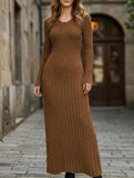 Plus-size ribbed elegant V-neck dress for women