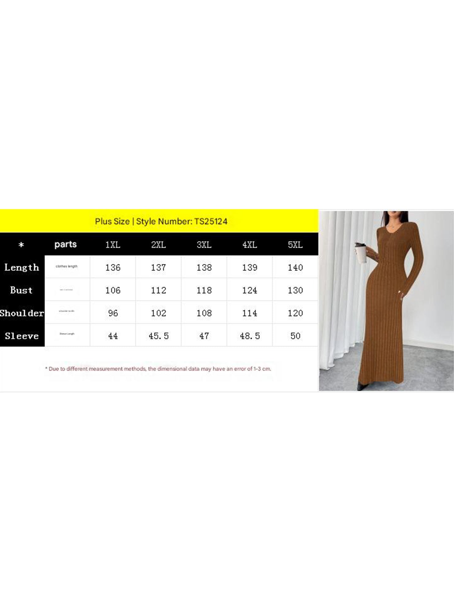 Plus-size ribbed elegant V-neck dress for women