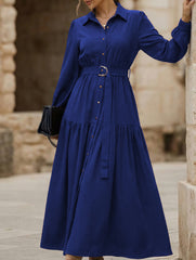 Lantern Sleeve Ruffle Hem Shirt Dress_CWDMD01935