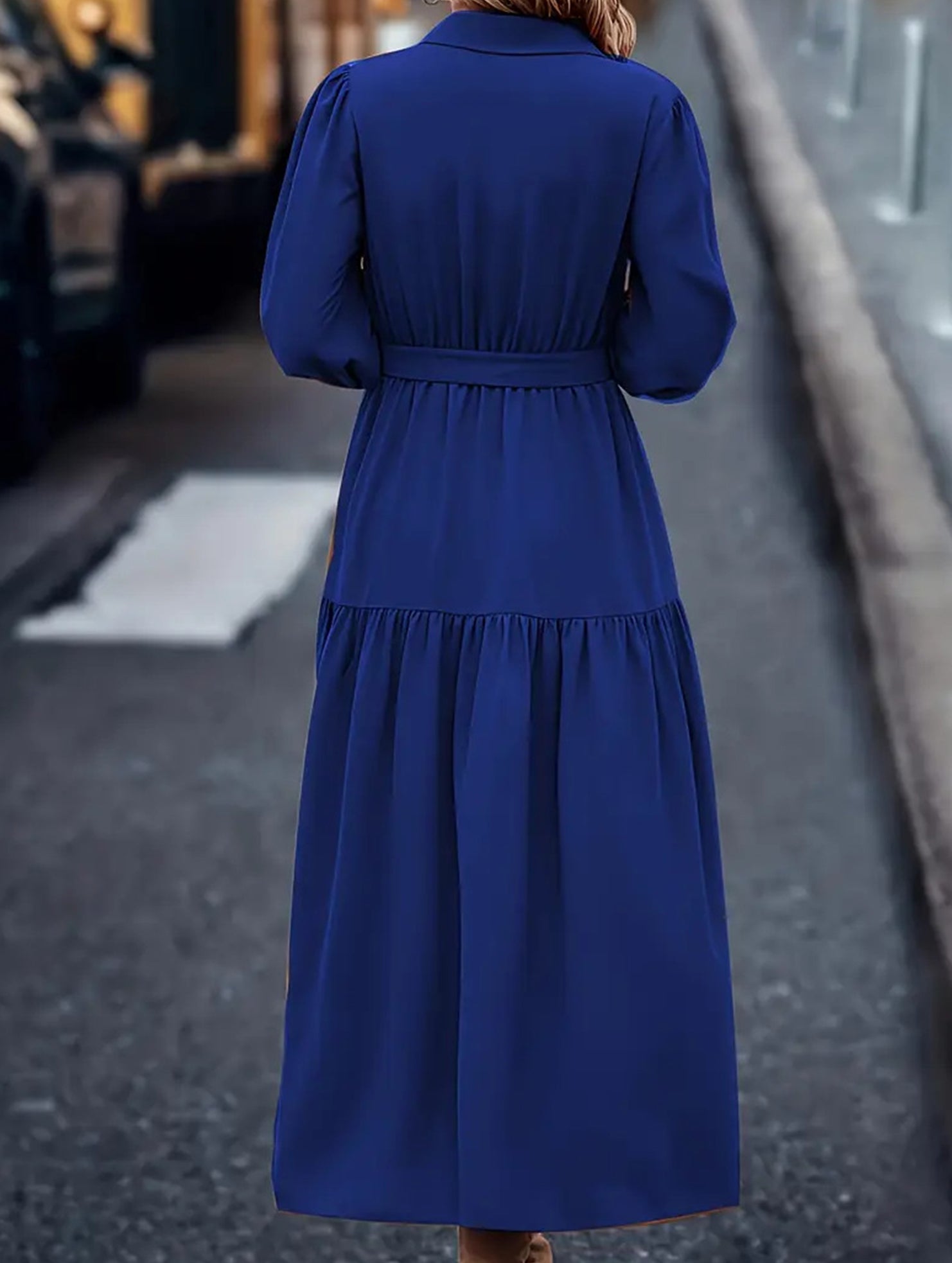Lantern Sleeve Ruffle Hem Shirt Dress_CWDMD01935